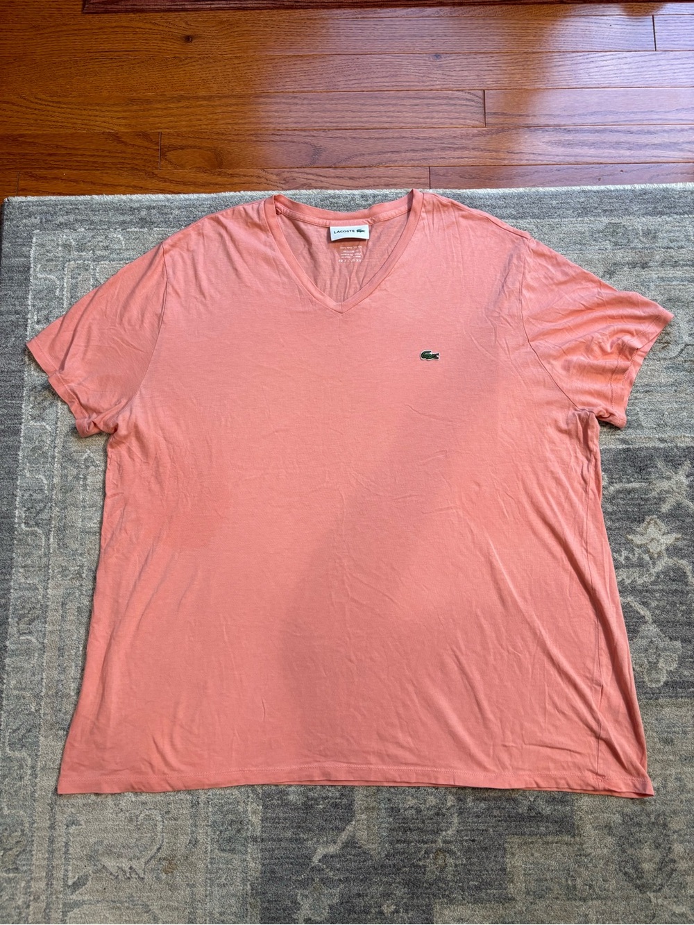 Lacoste Men's Lightweight Pima Cotton V-Neck T-Shirt in Coral Size XXL